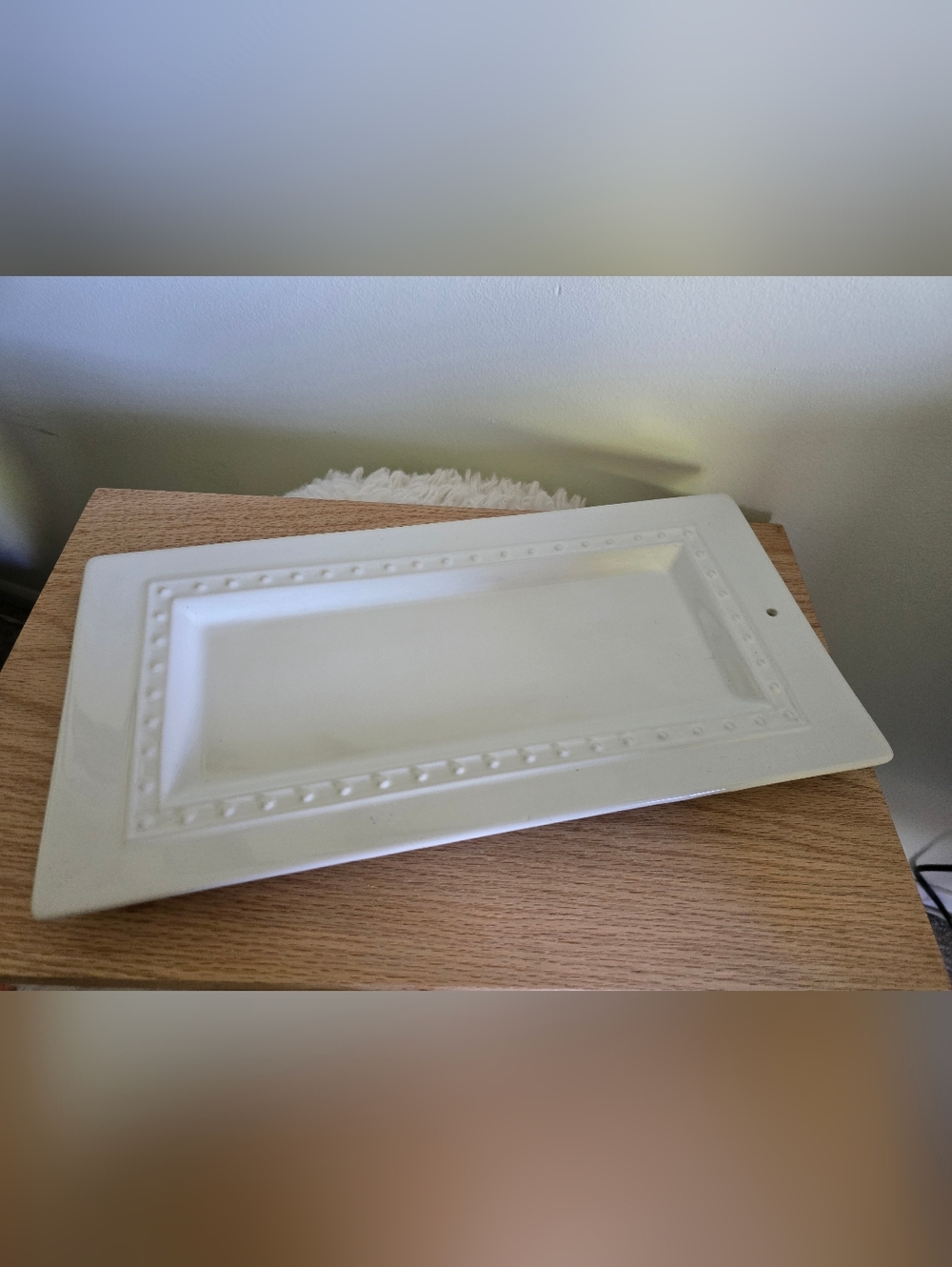 Nora Fleming White Ceramic Rectangular Vanity Tray with Beaded Border (Retired)